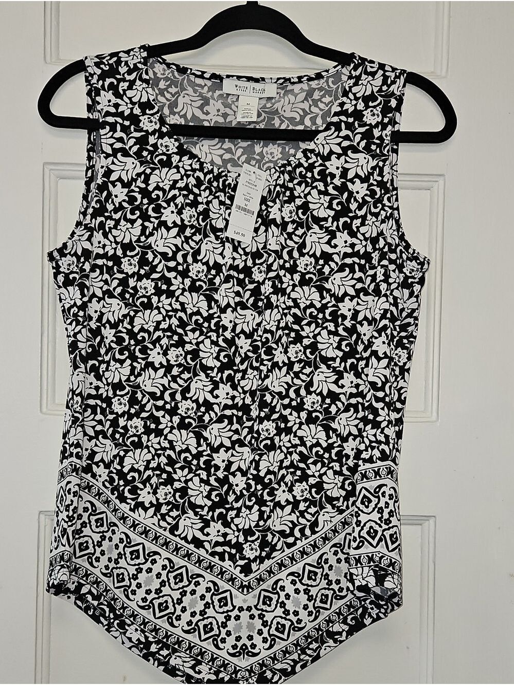 WHBM Black and White Floral Border Tank Top Med - Picture 1 of 8